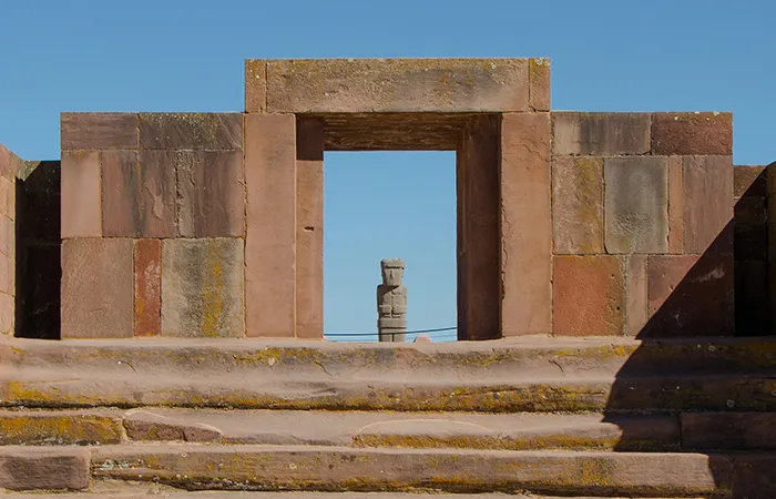 Tiwanaku (Tiahuanaco) pre-Columbian stone complex with the Gate of the Sun