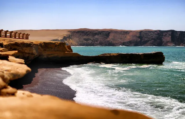 Coastal landscape of the Ballestas Islands near Paracas with sea and rocks