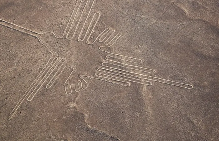 Nazca Lines in the Peruvian desert from an aerial perspective
