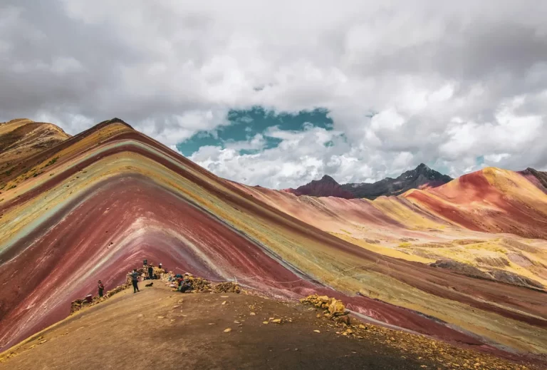 Colourful rock layers of the Rainbow Mountains in the Peruvian Andes